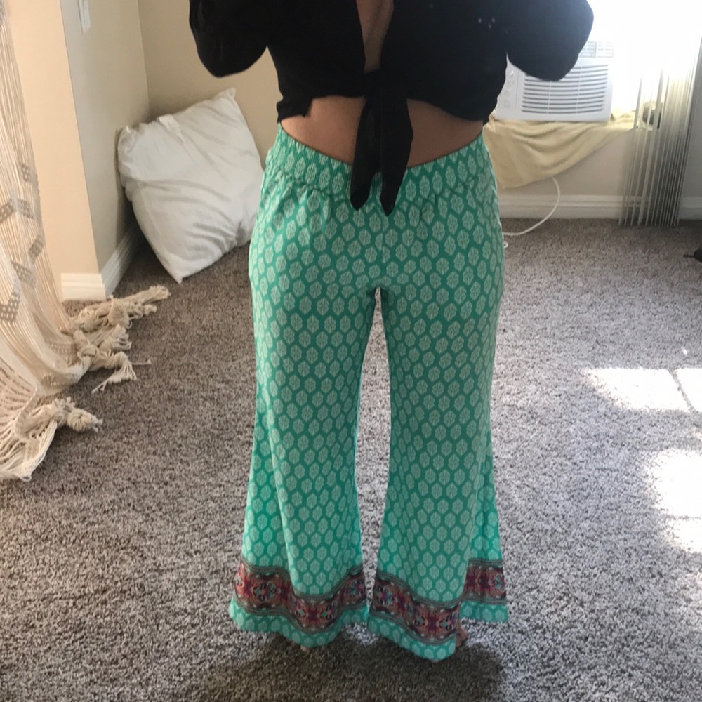 Sadly and Lu wide bell turquoise patterned pants